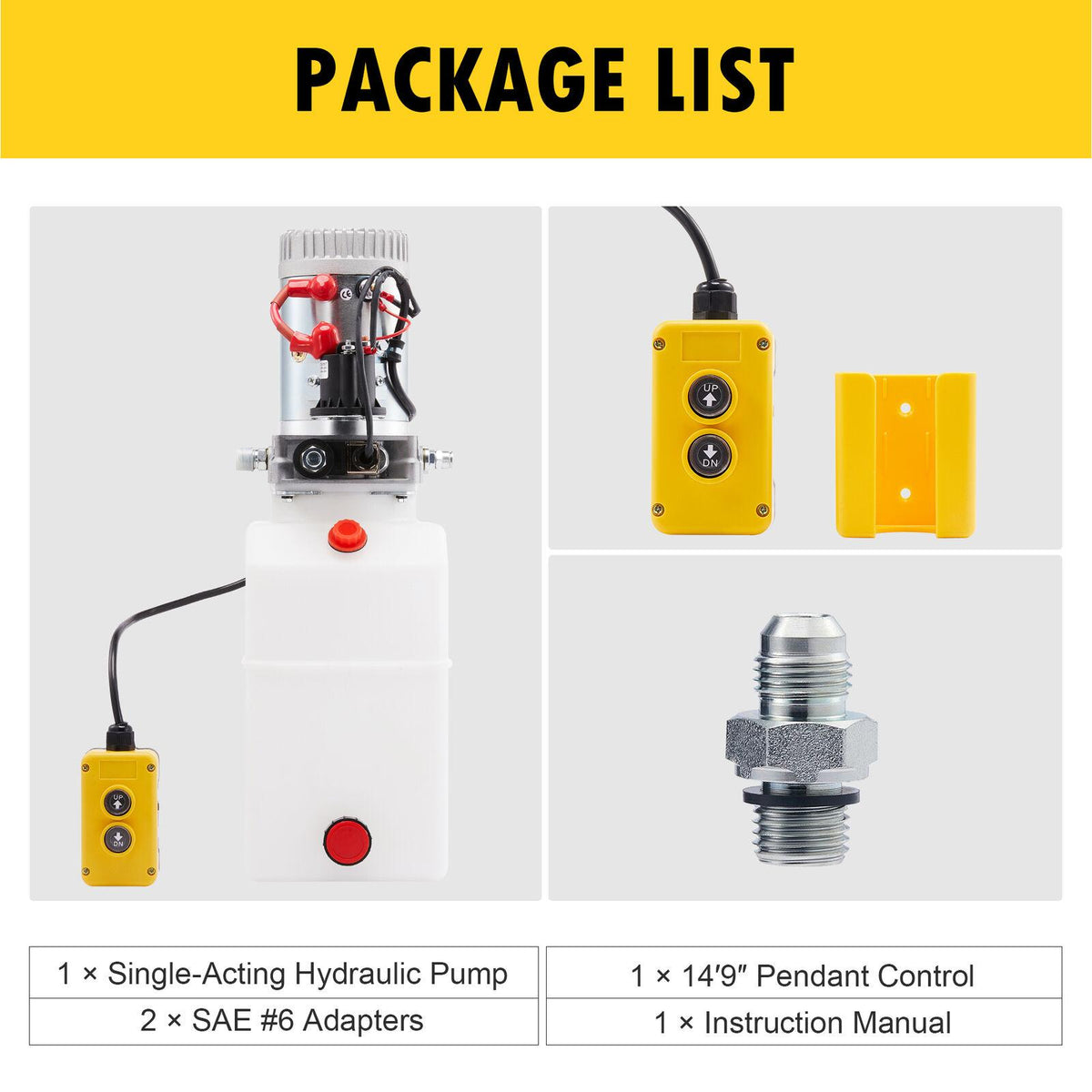 Single Acting 6qt 12V Hydraulic Pump for Truck Winches Plows RVs Tow Booms More
