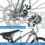 ABORON Youth/Adult Mountain Bike for Women and Men 26 inch 21 Speed Steel Frame Double Disc Brake Suspension Fork Rose Purple MTB