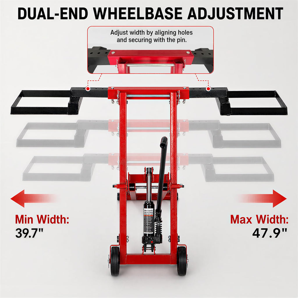 Lawn Mower Jack Lift 500-LB Carbon Steel Manual Crank Adjustable Width Tool | 3-Level Height Adjustment ,4-Level Tire Width Adjustment, Easy Operation Multiple Equipment ,Durable Construction