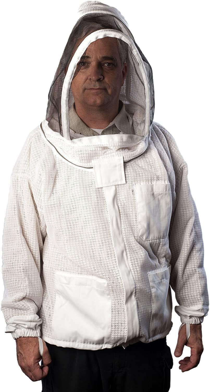 forest beekeeping vented-jacket with fencing veil hood, ventilated premium beekeeper jackets ykk brass zippers, professional, commercial, and beginner beekeepers (4xl)