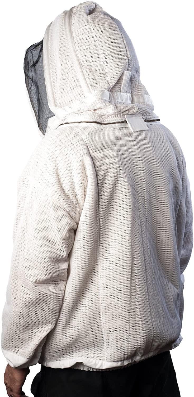 forest beekeeping vented-jacket with fencing veil hood, ventilated premium beekeeper jackets ykk brass zippers, professional, commercial, and beginner beekeepers (4xl)