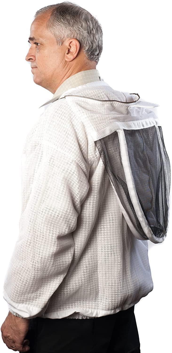 forest beekeeping vented-jacket with fencing veil hood, ventilated premium beekeeper jackets ykk brass zippers, professional, commercial, and beginner beekeepers (4xl)