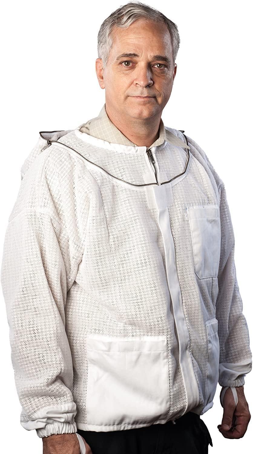 forest beekeeping vented-jacket with fencing veil hood, ventilated premium beekeeper jackets ykk brass zippers, professional, commercial, and beginner beekeepers (4xl)