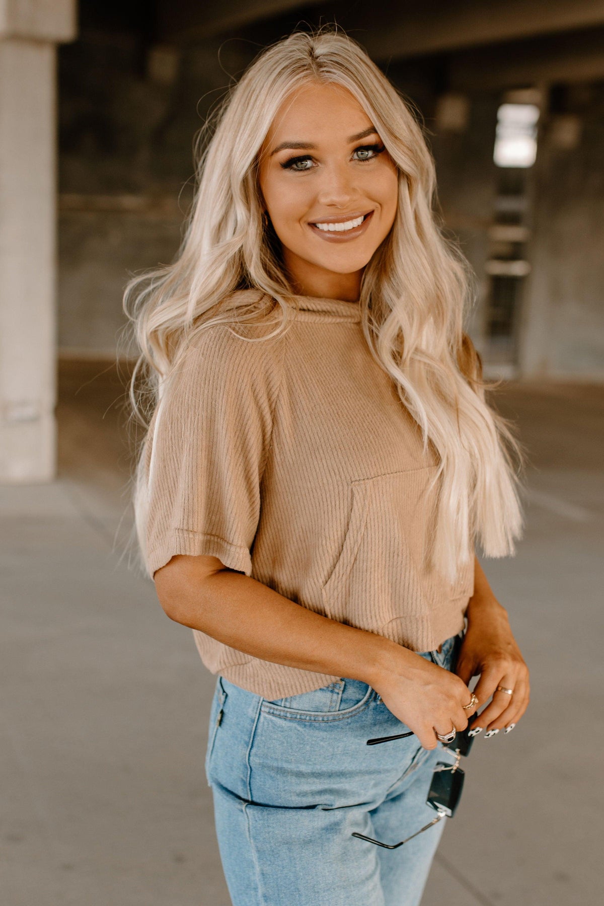 ribbed hoodie top