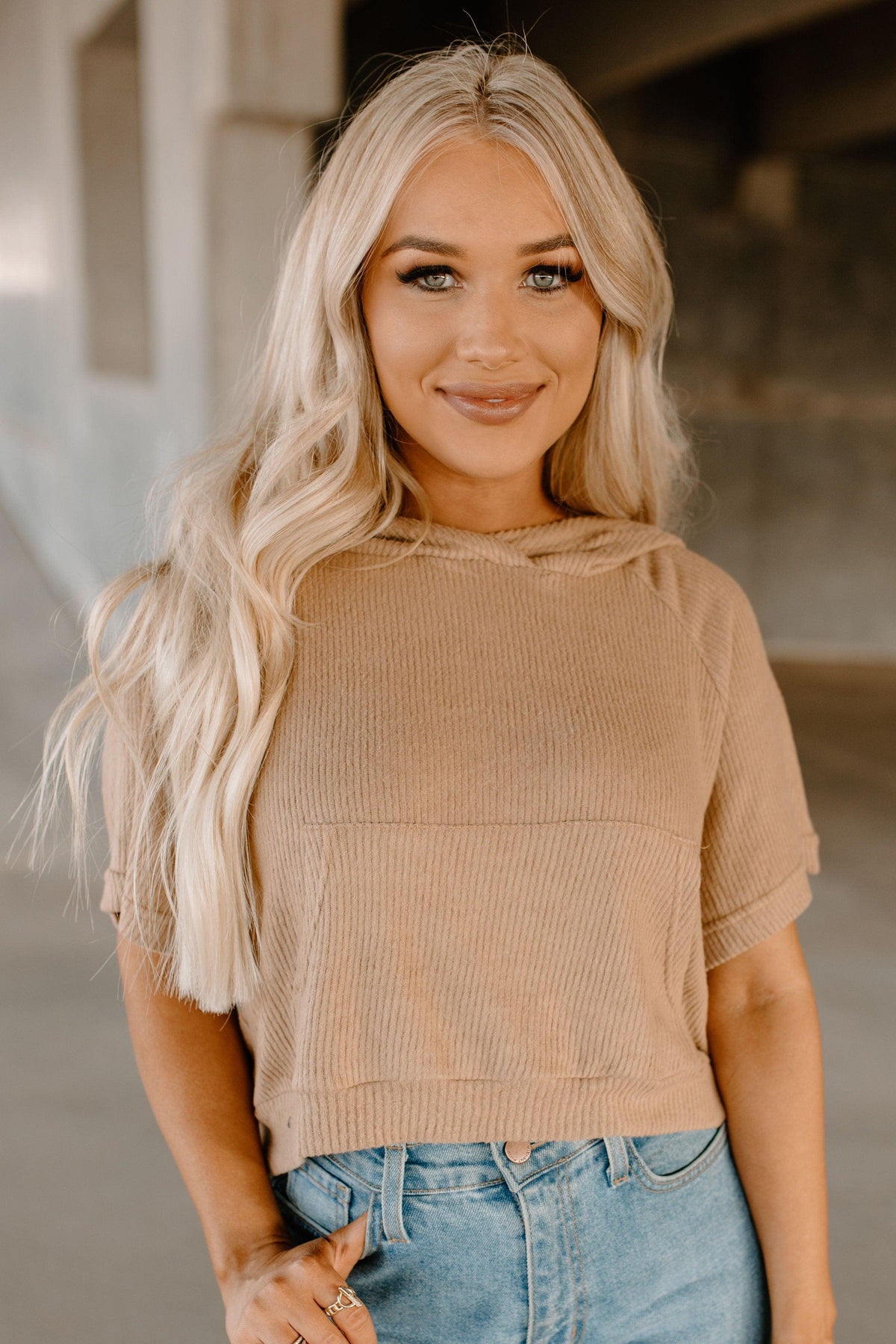 ribbed hoodie top