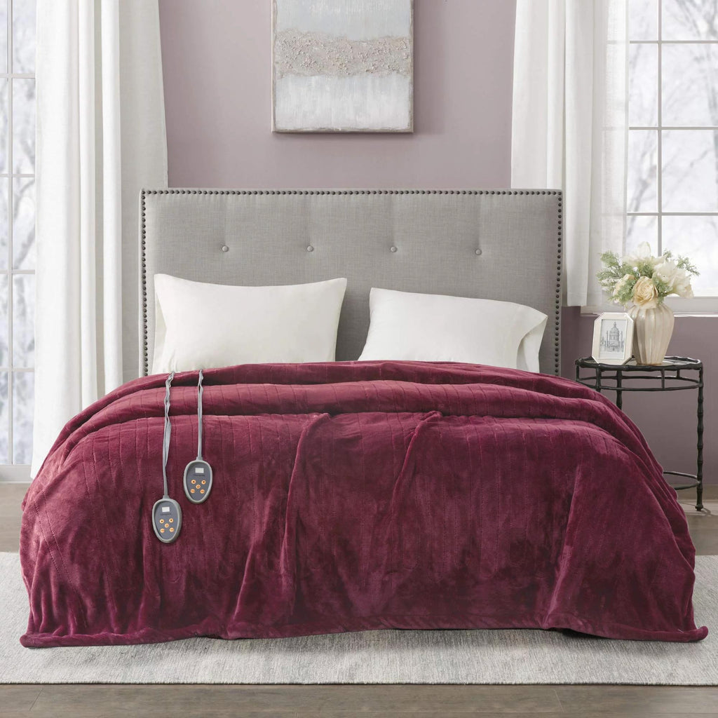 Elect Electric Blanket with Two 20 Heat Level Setting Controllers, Queen, Red