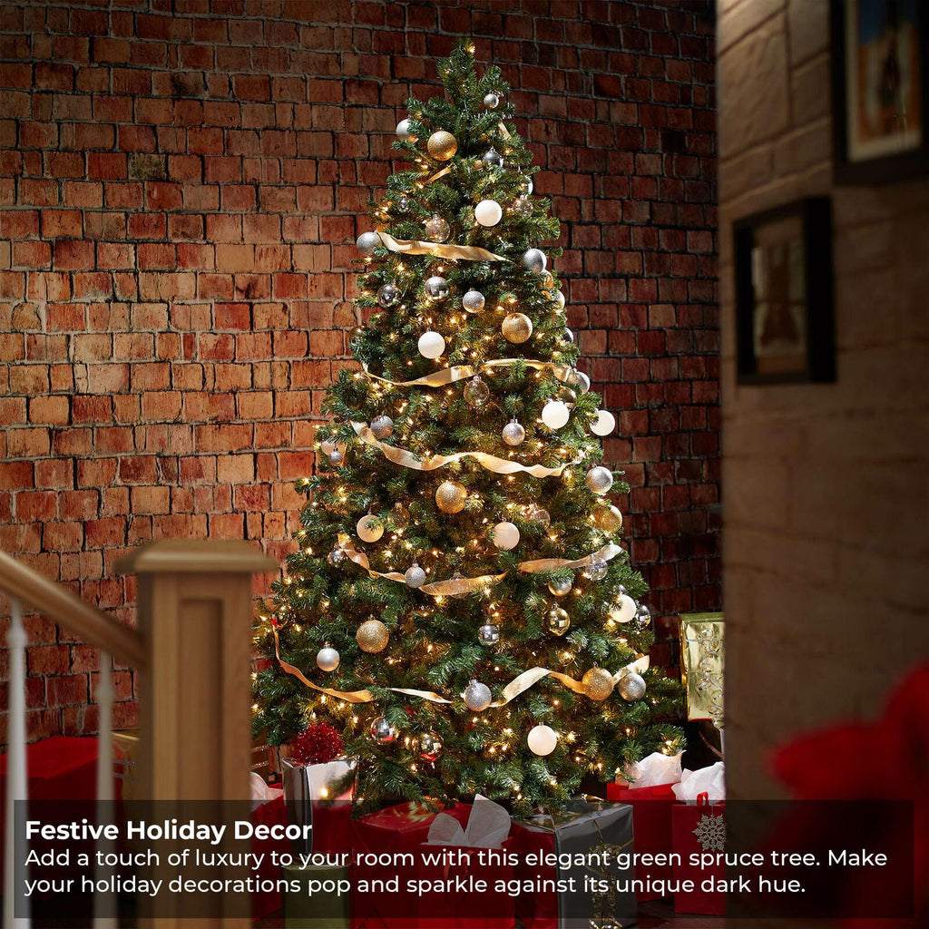 Pre-Lit Realistic Green Spruce Artificial Holiday Christmas Tree and Stand
