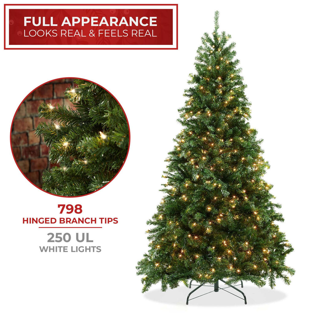 Pre-Lit Realistic Green Spruce Artificial Holiday Christmas Tree and Stand