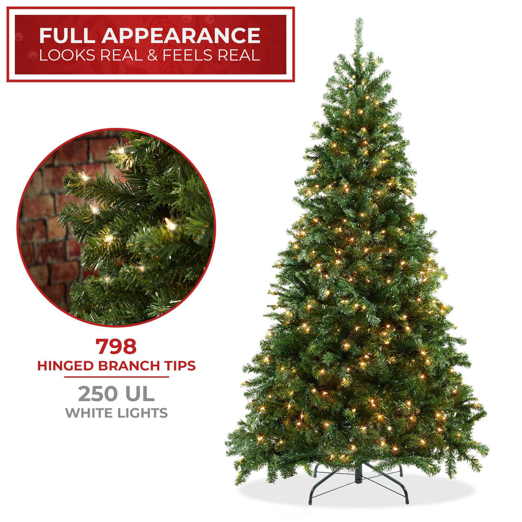Pre-Lit Realistic Green Spruce Artificial Holiday Christmas Tree and Stand