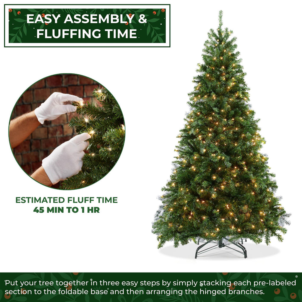 Pre-Lit Realistic Green Spruce Artificial Holiday Christmas Tree and Stand