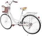 26 inch Beach Cruiser Bikes Single Speed Classic Retro Bicycles for Women, Comfortable Commuter Bike for Leisure Picnics &amp; Shopping, Women's Seaside Travel Bicycle with Baskets &amp; Rear Racks