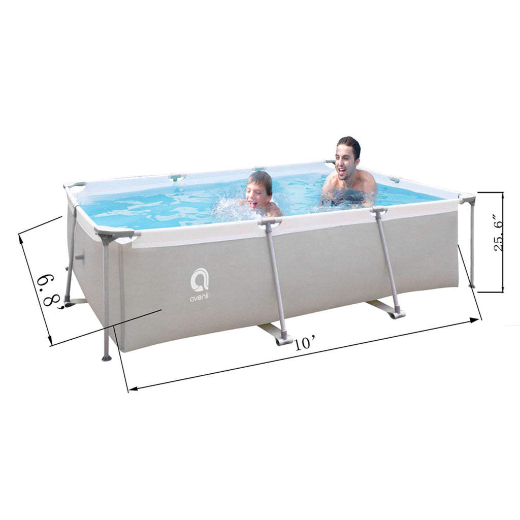 JLeisure Avenli 17773 10 x 6.5 x 2 Feet Outdoor Backyard Above Ground Rectangular Steel Frame Swimming Pool with Repair Kit, 2