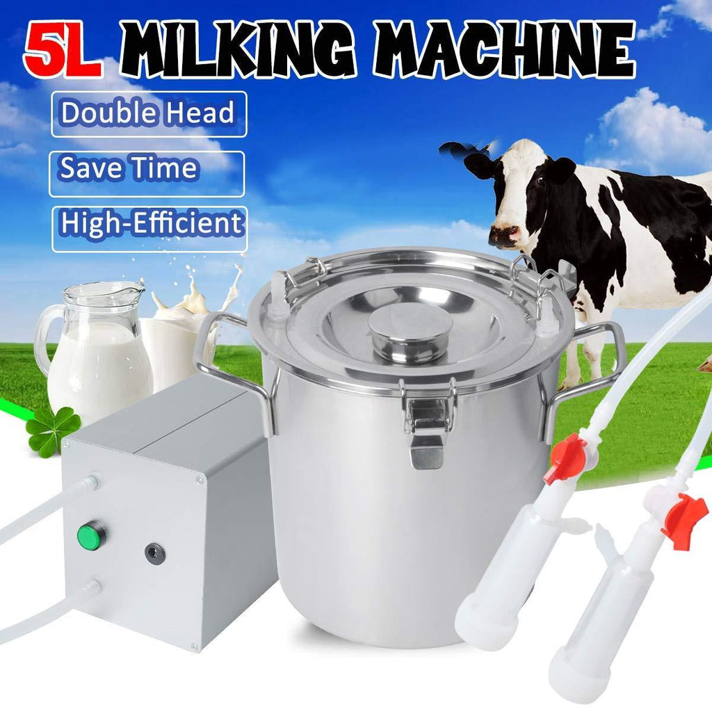 5l electric goat milking machine for sheep and cows vacuum pump milker, 2 in 1 goat cow milker machine with pulsator