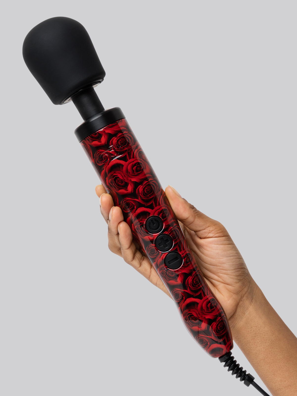 Doxy Original Rose-Patterned Mains-Powered Silicone Wand Massager, Red