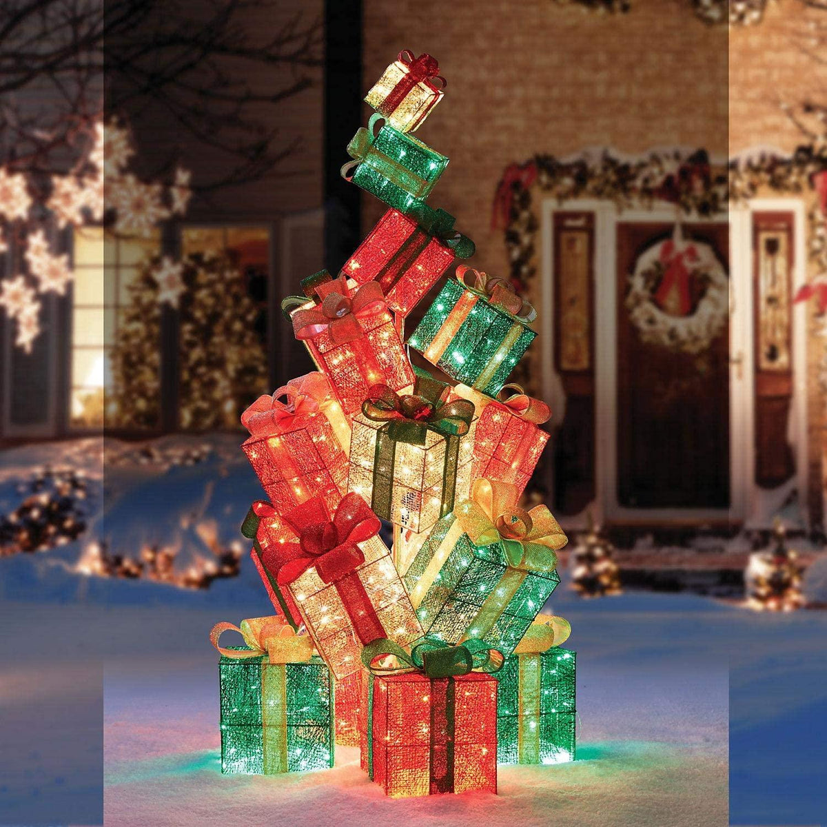 Everstar LED Christmas Holiday Lighted Twinkling 18-Present Gift Box Tower Yard Decor