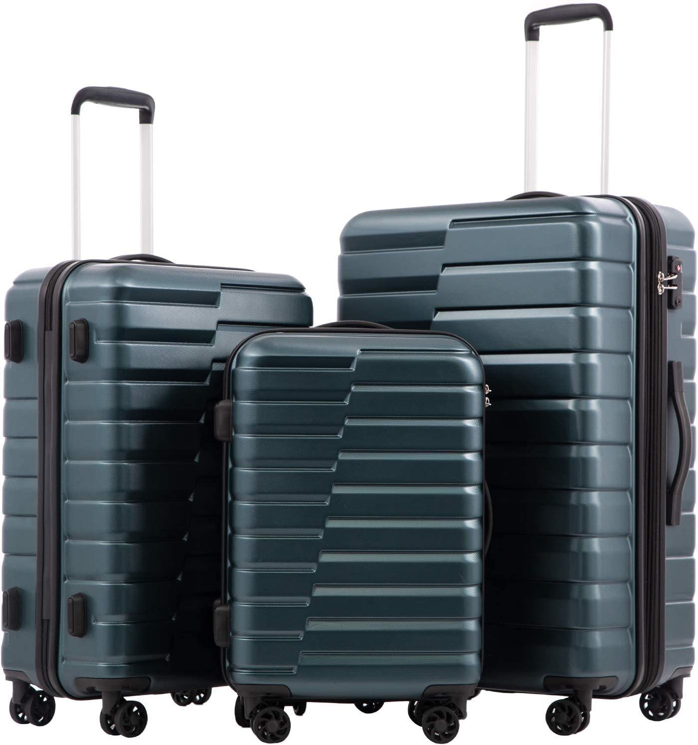 Luggage Expandable Suitcase PC ABS TSA Luggage 3 Piece Set Lock Spinner Carry on (Teal blue, 3 piece set)