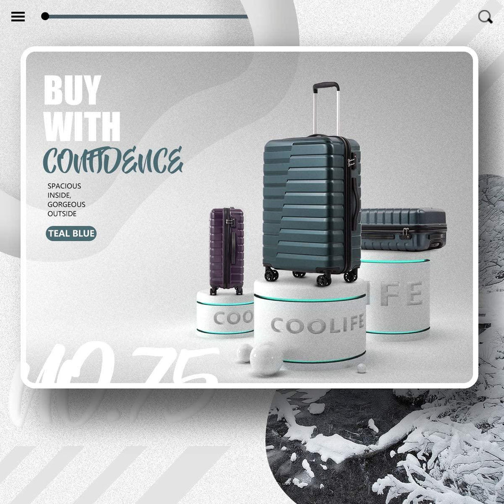 Luggage Expandable Suitcase PC ABS TSA Luggage 3 Piece Set Lock Spinner Carry on (Teal blue, 3 piece set)