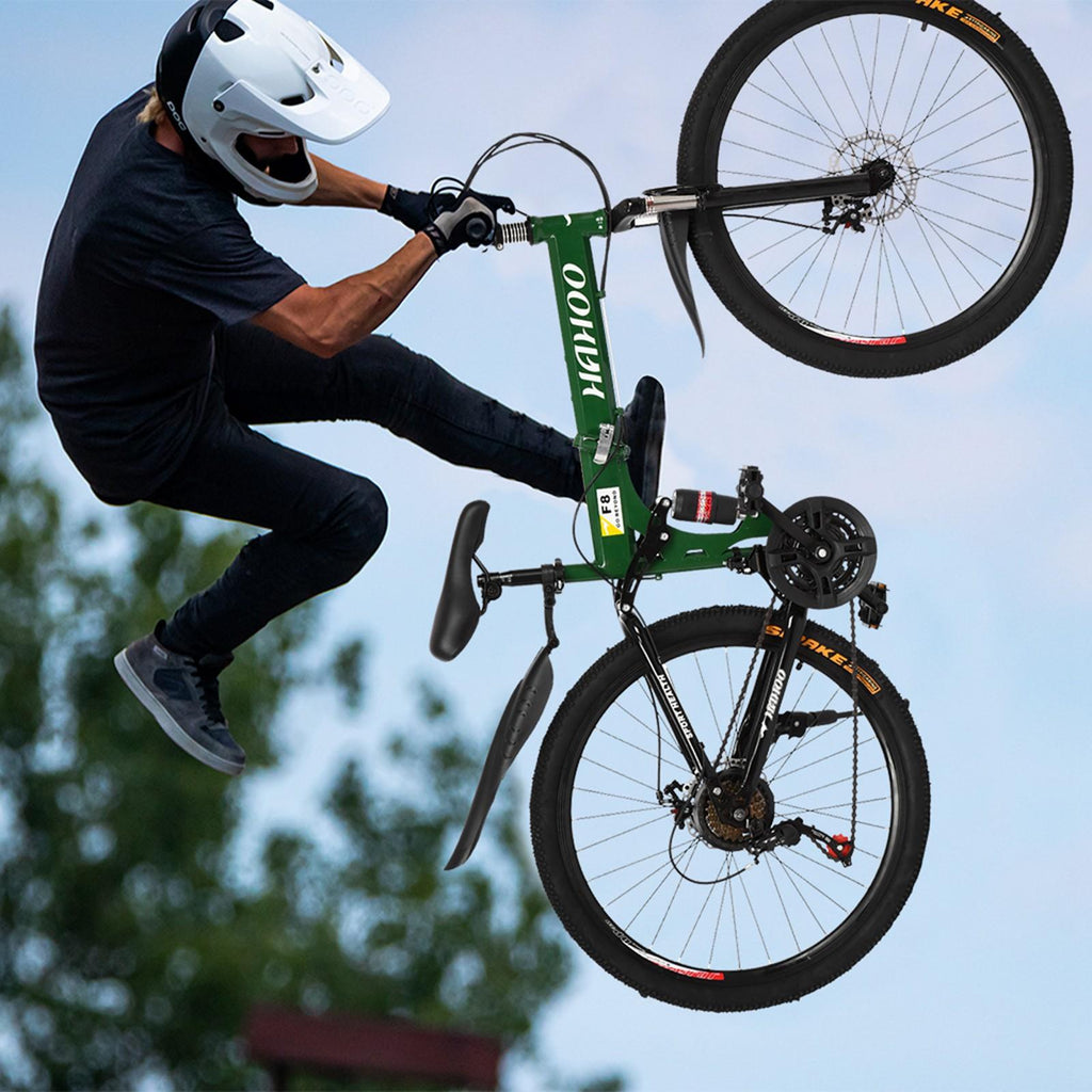 WJHWSX 26IN Folding Mountain Bike 21 Speed Full Suspension for Man Women Green