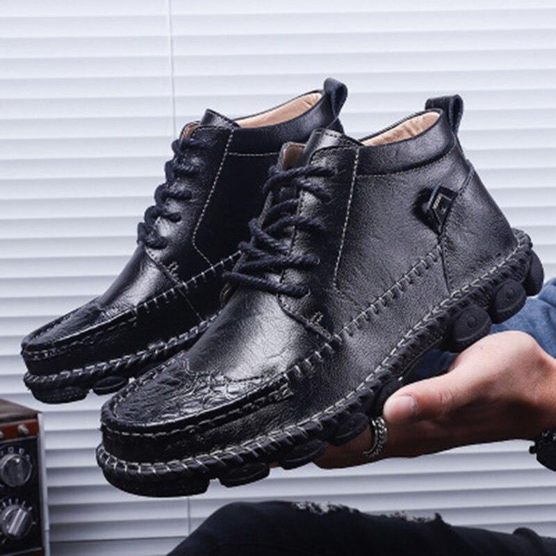 Men's Shoes - Autumn Winter Cow Split Leather Men Motorcycle Footwear Ankle Boots
