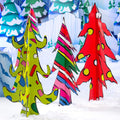 6 ft. to 7 ft. Christmas Elf Santa's Workshop Elfville Slotted Tree Set Cardboard Cutout Standee Standup Party Supplies Decorations Decor Backdrop Background Photo Op Prop