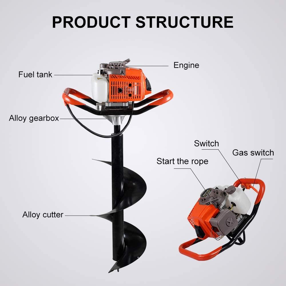 eco llc 63cc earth auger gas powered post hole digger with 3 heavy duty auger drill bits (4" 6" 8"),powered engine for fence garden dig hole | subcontract delivery