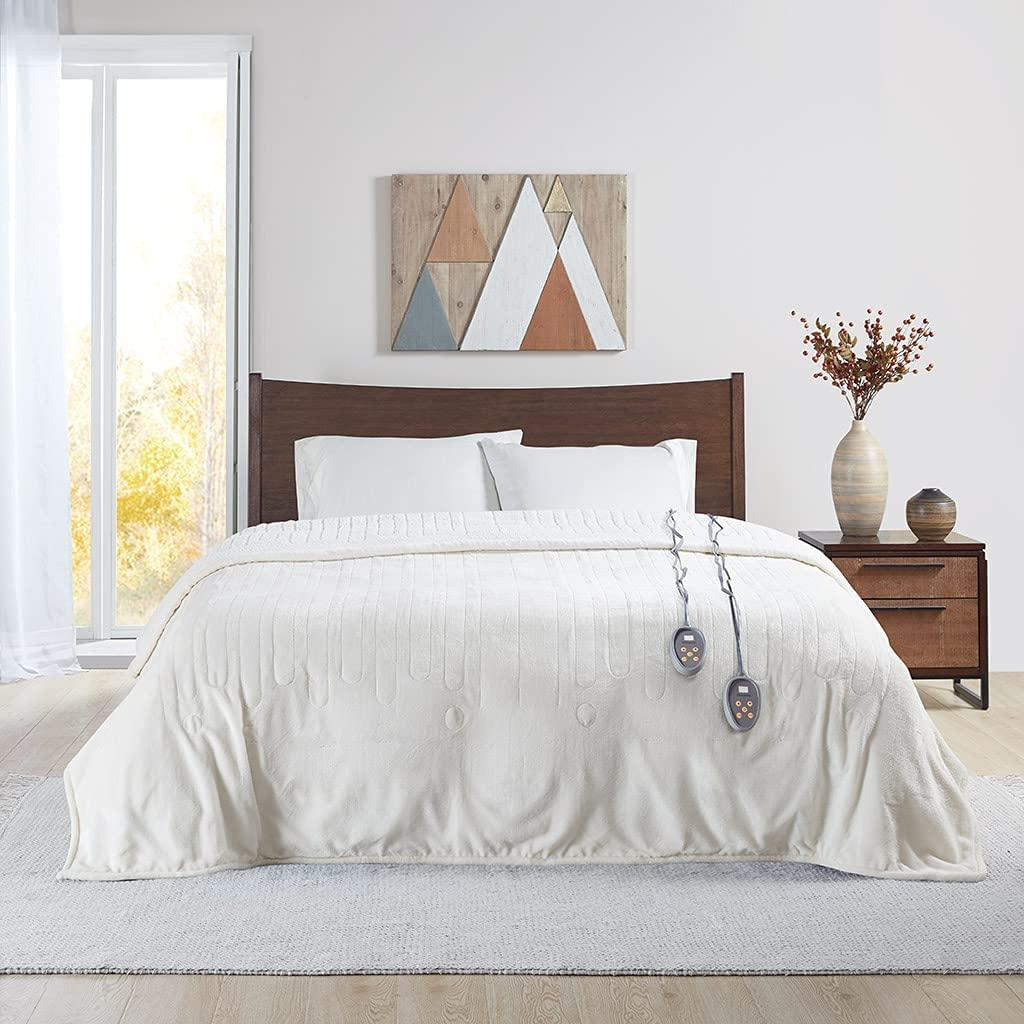 Heated Microlight to Berber Elect Electric Blanket with Two 20 Heat Level Setting Controllers, King: 90x100, Ivory,BR54-0653