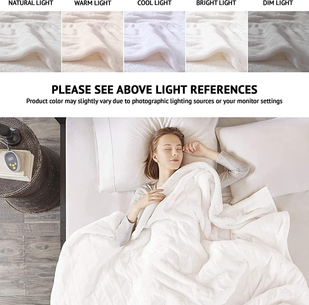 Heated Microlight to Berber Elect Electric Blanket with Two 20 Heat Level Setting Controllers, King: 90x100, Ivory,BR54-0653