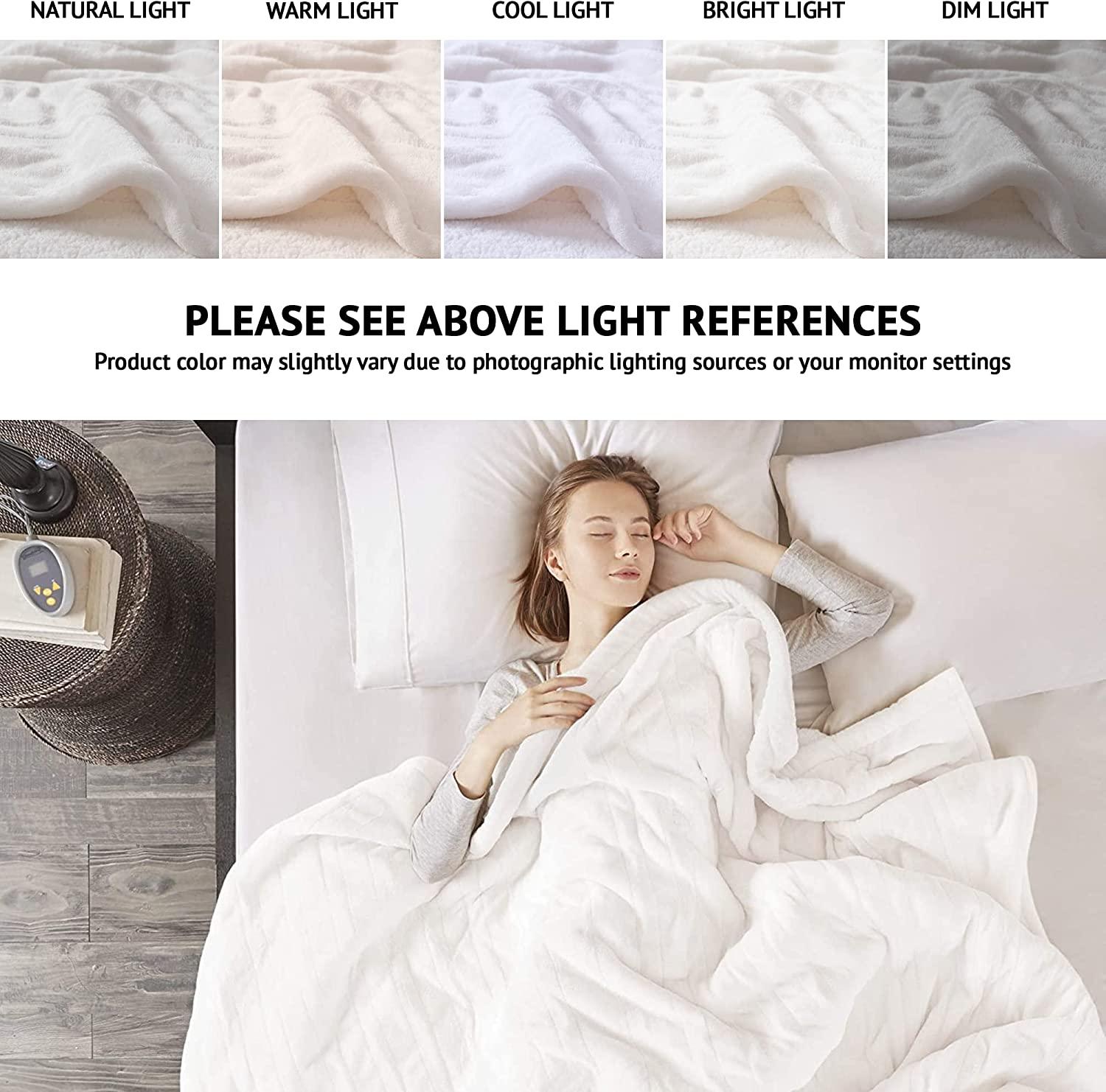 Heated Microlight to Berber Elect Electric Blanket with Two 20 Heat Level Setting Controllers, King: 90x100, Ivory,BR54-0653