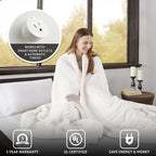 Heated Microlight to Berber Elect Electric Blanket with Two 20 Heat Level Setting Controllers, King: 90x100, Ivory,BR54-0653