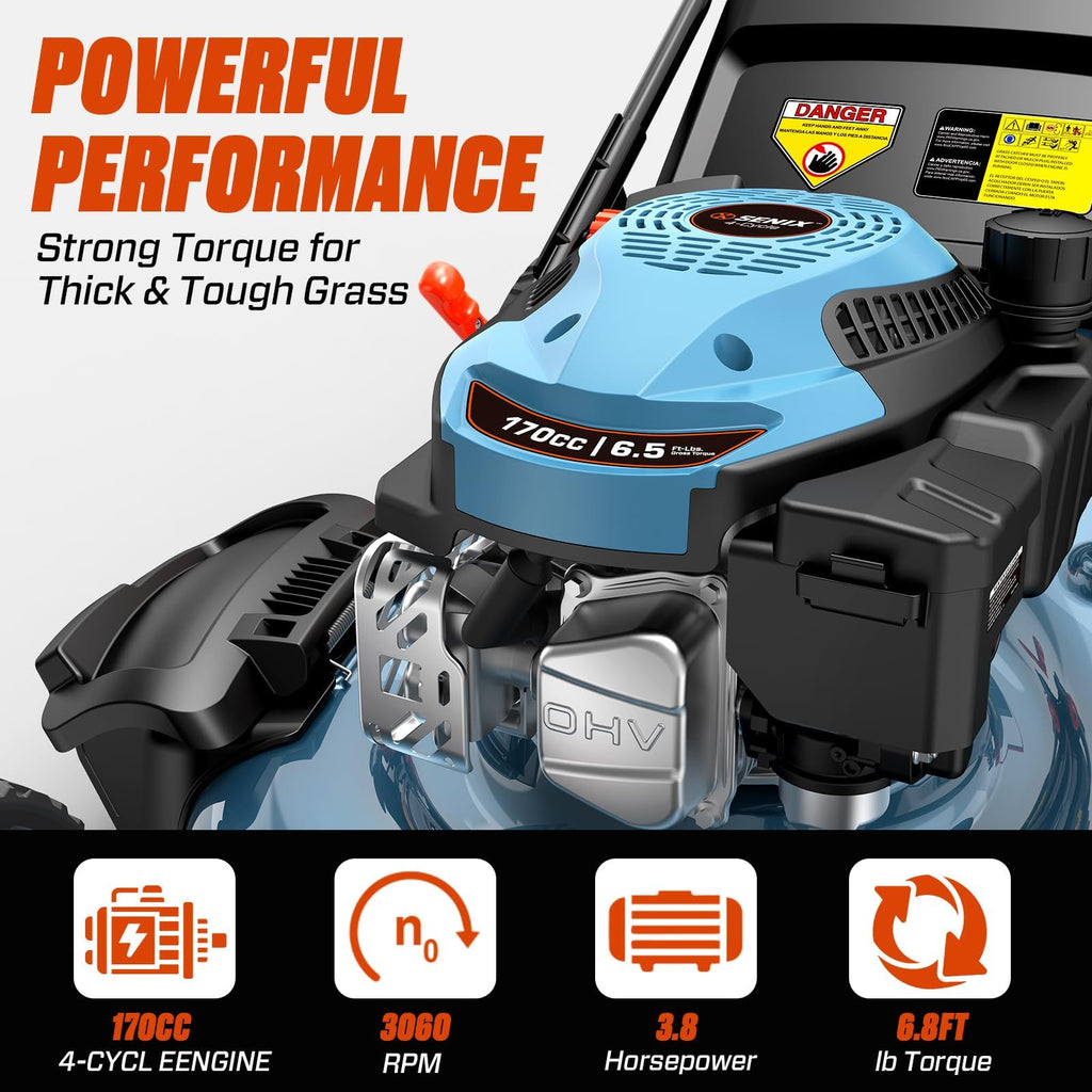 22 Inch Self Propelled Gas Lawn Mower 170cc 4-Cycle RWD Mower |  22" Self-Propelled Gas Lawn Mower, Gas Powered Lawn Mower,170cc 4-Cycle Engine, Easy Start