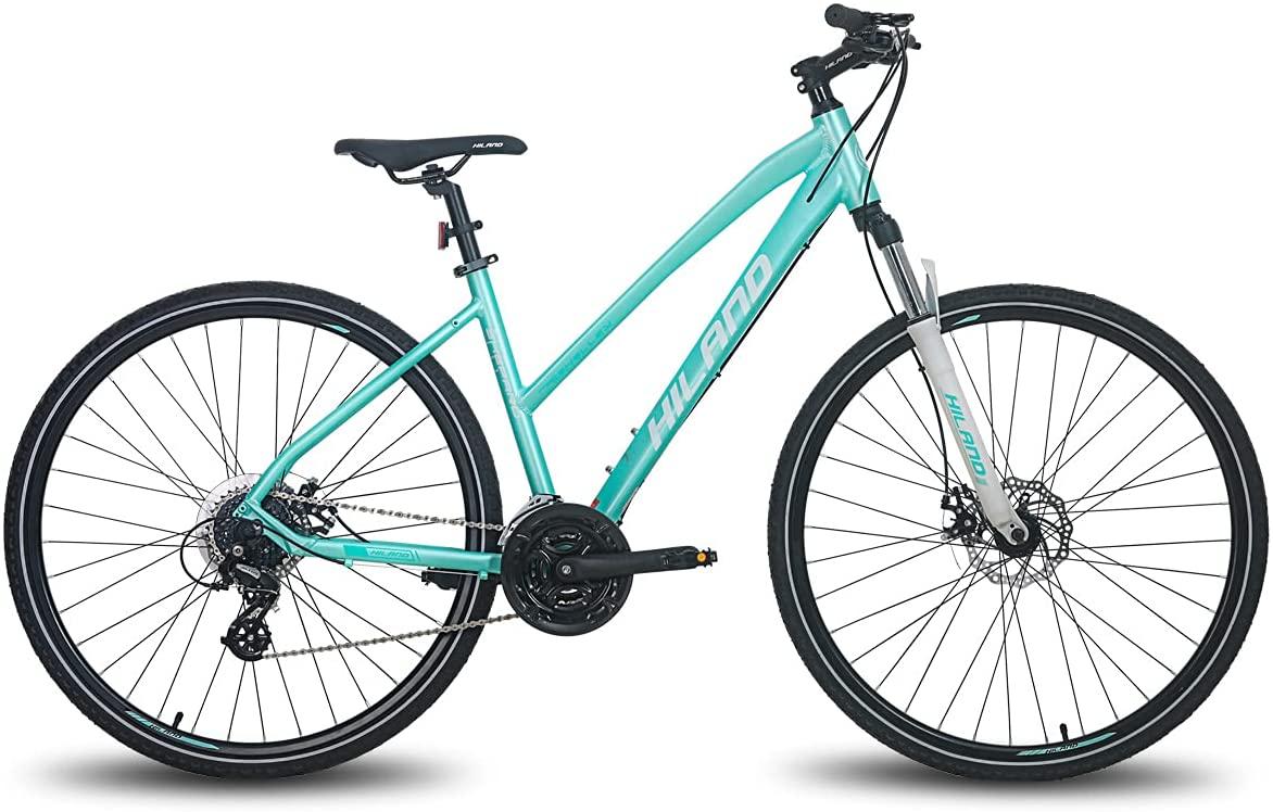 Hiland 700C Hybrid Bicycle Aluminum  24 Speeds with Lock-Out Suspension Fork Disc Brake City Commuter Comfort Bike