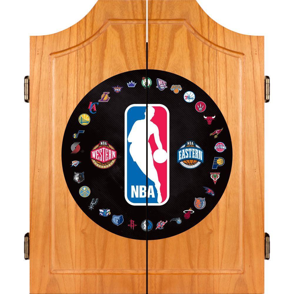 NBA Logo with All Teams Wood Finish Dart Cabinet Set
