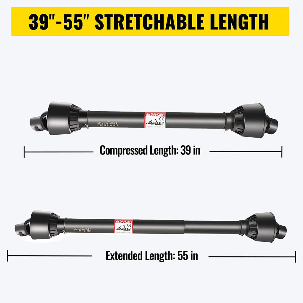 vevor pto shaft 1 3/8" pto drive shaft, 6 spline end round end pto driveline shaft, series 4 tractor pto shaft, 39"-55" brush hog pto shaft, black pto shaft for bush hog/finish mower/rotary cutter