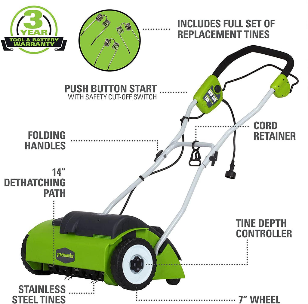 Greenworks 10 Amp 14-Inch Corded Dethatcher, 27022