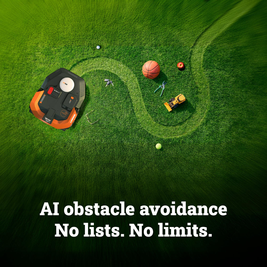 Landroid Vision Cloud Robot Lawn Mower, No Perimeter Wire Robot Mower for 1/2 Acre, WR320 + Robotic Lawn Mower Garage, WA0828 + 2-Wheel Drive Mower Wheel Cleaning Brush, WA0940