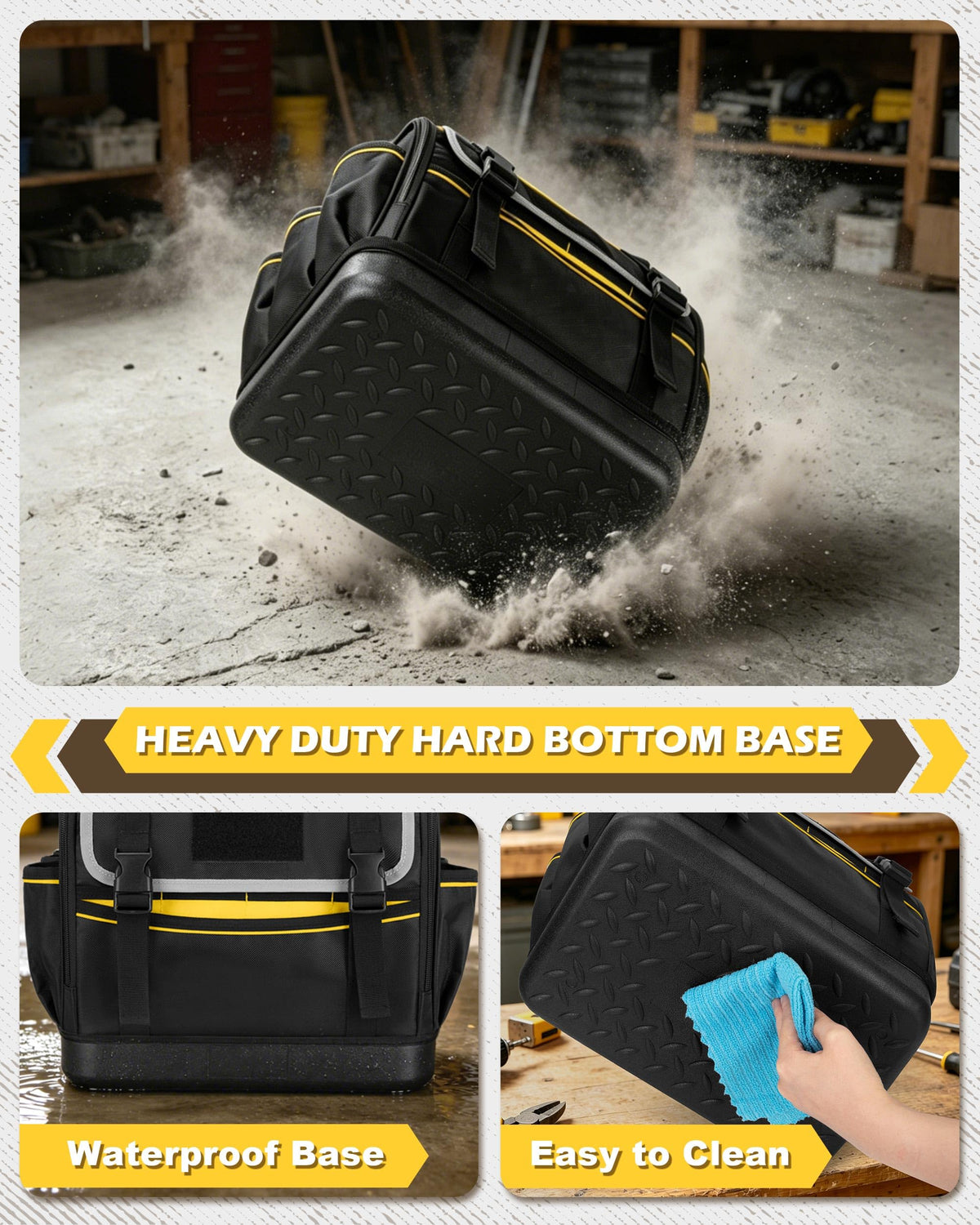 12-Inch Tool Bag with Hard Bottom, Electrician Tool Box Organizer | Detachable Divider, Multiple Pockets, Padded Handle, Adjustable Shoulder Strap, Ideal for Mechanics, Carpenters, Plumbers