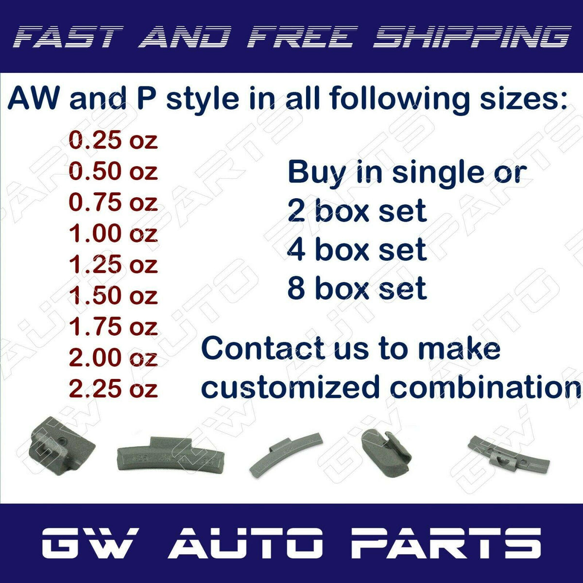 200 ASSORTMENT CLIP-ON WHEEL WEIGHT  P - STYLE 1.25 1.50 1.75 2.00 oz