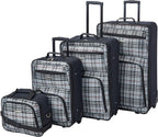 Fashion Softside Upright Luggage Set, Black Plaid, 4-Piece (14/19/24/28)
