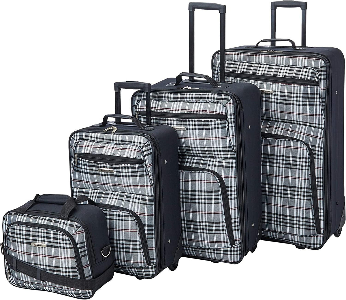 Fashion Softside Upright Luggage Set, Black Plaid, 4-Piece (14/19/24/28)