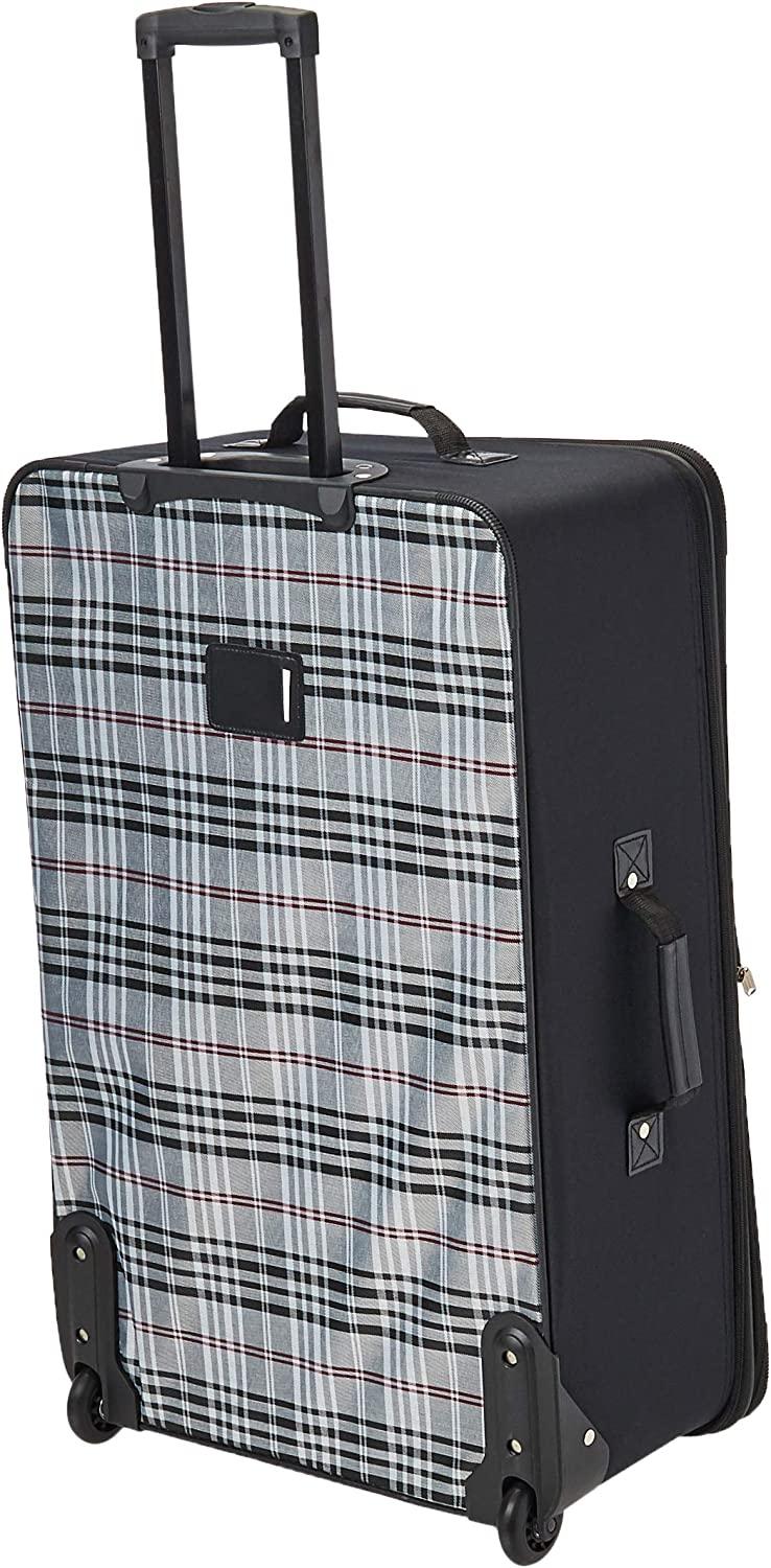 Fashion Softside Upright Luggage Set, Black Plaid, 4-Piece (14/19/24/28)