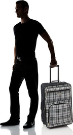 Fashion Softside Upright Luggage Set, Black Plaid, 4-Piece (14/19/24/28)