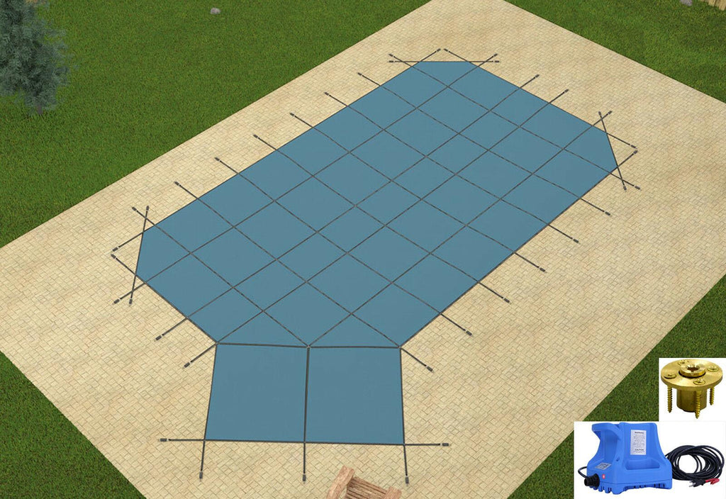 gli hyperlite grecian solid pool safety cover w/ left step, pump &amp; wood anchors