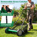 Push Reel Lawn Mower, Cordless 18" Manganese Steel Manual Grass Cutter with 5-Blade, Removable Grass Catcher, 9 Cutting Heights, Walk-Behind Lawn Mower for Garden Farm Yard (Green)
