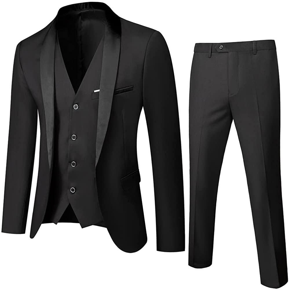 Men Suits Slim Fit 3 Piece -Groom Dress r Coat + Vest + Trousers Patchwork Jacket Formal Business Party Costume