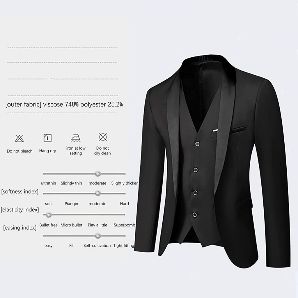 Men Suits Slim Fit 3 Piece -Groom Dress r Coat + Vest + Trousers Patchwork Jacket Formal Business Party Costume