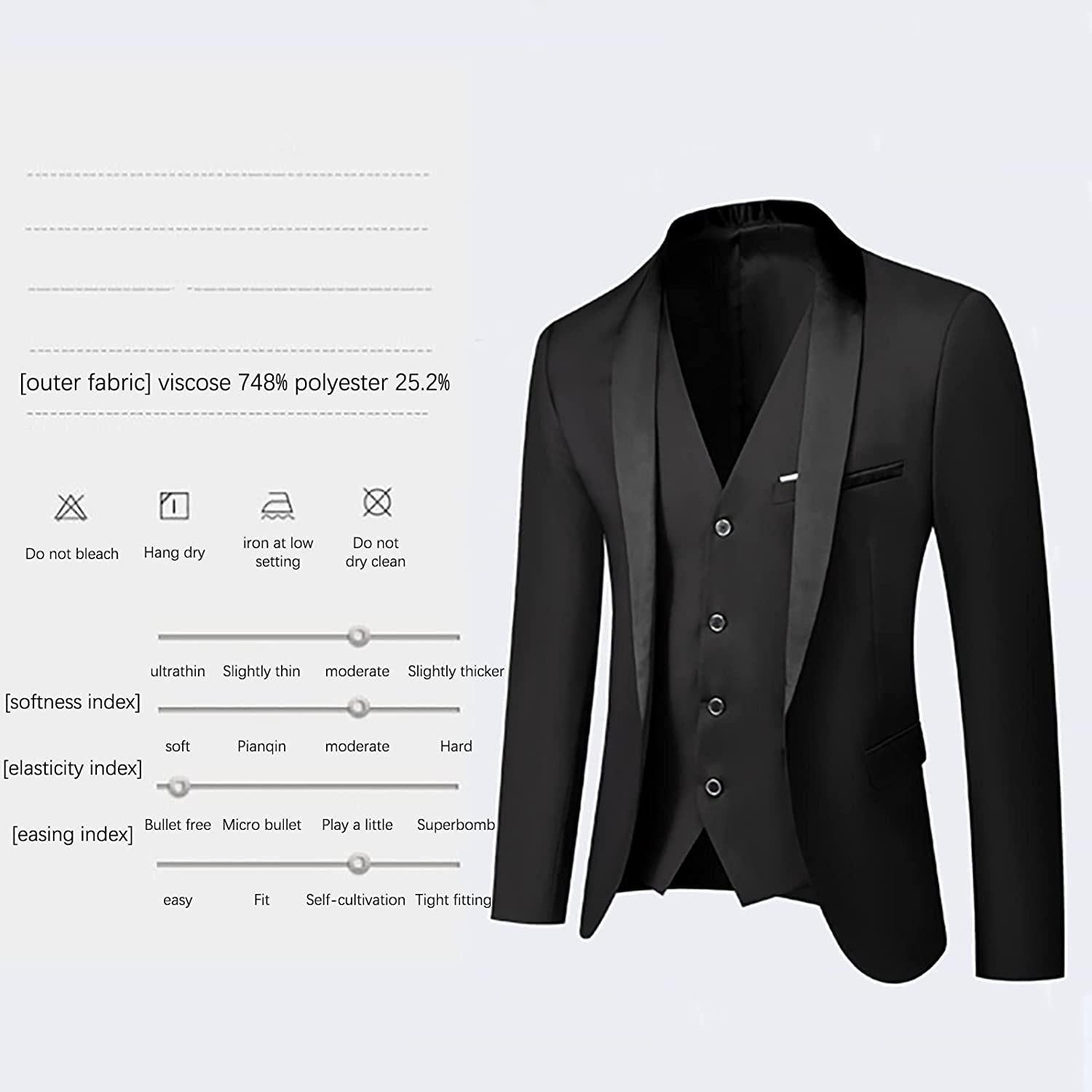 Men Suits Slim Fit 3 Piece -Groom Dress r Coat + Vest + Trousers Patchwork Jacket Formal Business Party Costume