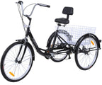 Road Bike 6 Speed 24 Inch 3 Wheel Adult Tricycle Bike Cycling Pedal Cruiser Bicycles