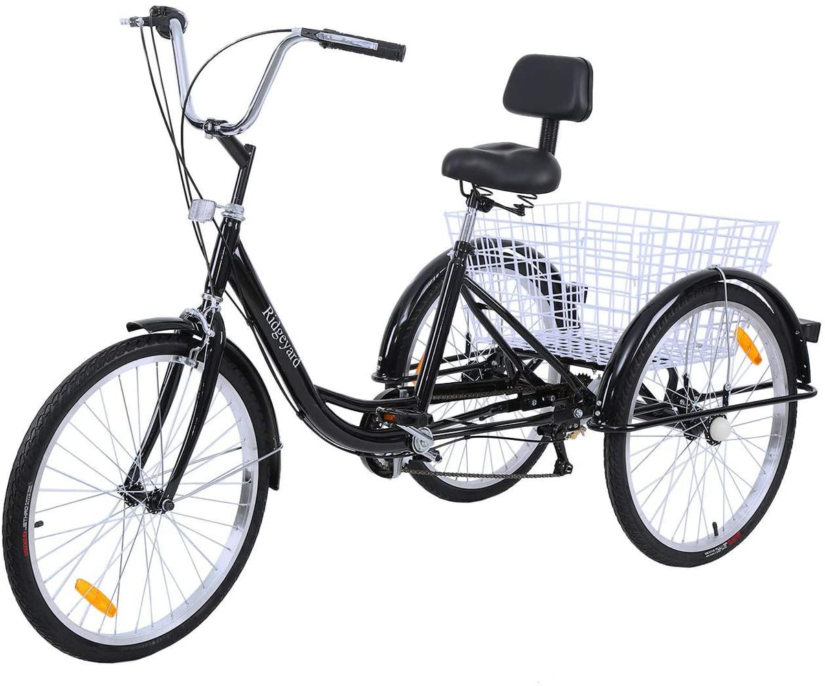 Road Bike 6 Speed 24 Inch 3 Wheel Adult Tricycle Bike Cycling Pedal Cruiser Bicycles