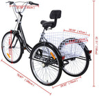 Road Bike 6 Speed 24 Inch 3 Wheel Adult Tricycle Bike Cycling Pedal Cruiser Bicycles