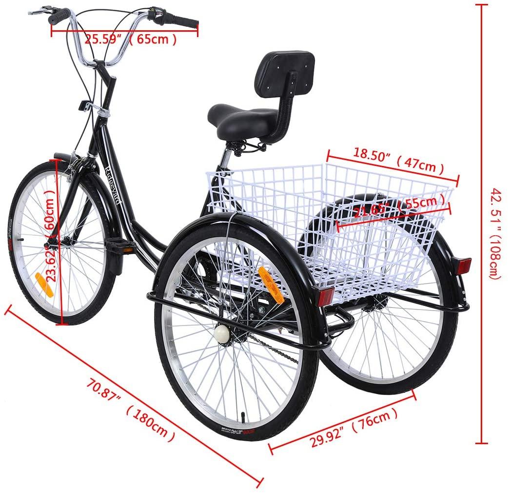 Road Bike 6 Speed 24 Inch 3 Wheel Adult Tricycle Bike Cycling Pedal Cruiser Bicycles